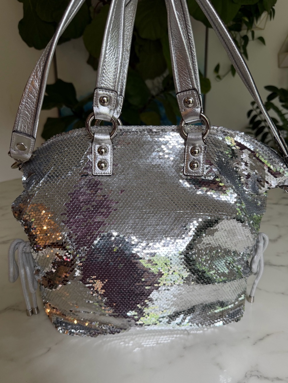 Coach Limited Edition Poppy Sequin Spotlight Tote Shoulder Bag 13821 Silver Y2K - Picture 5 of 16